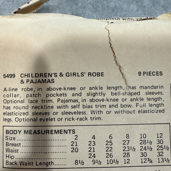 VTG 70s Butterick 5499 Girls Robe Nightgown Pajamas 10 CUT Sleepwear Cottagecore - Picture 9 of 13